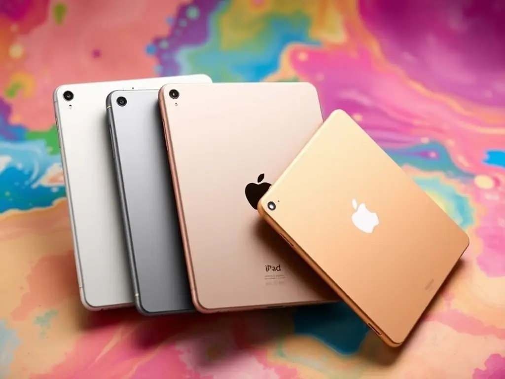 An image of colorful refurbished iPads arranged neatly, emphasizing quality and variety, representing the shipping service.