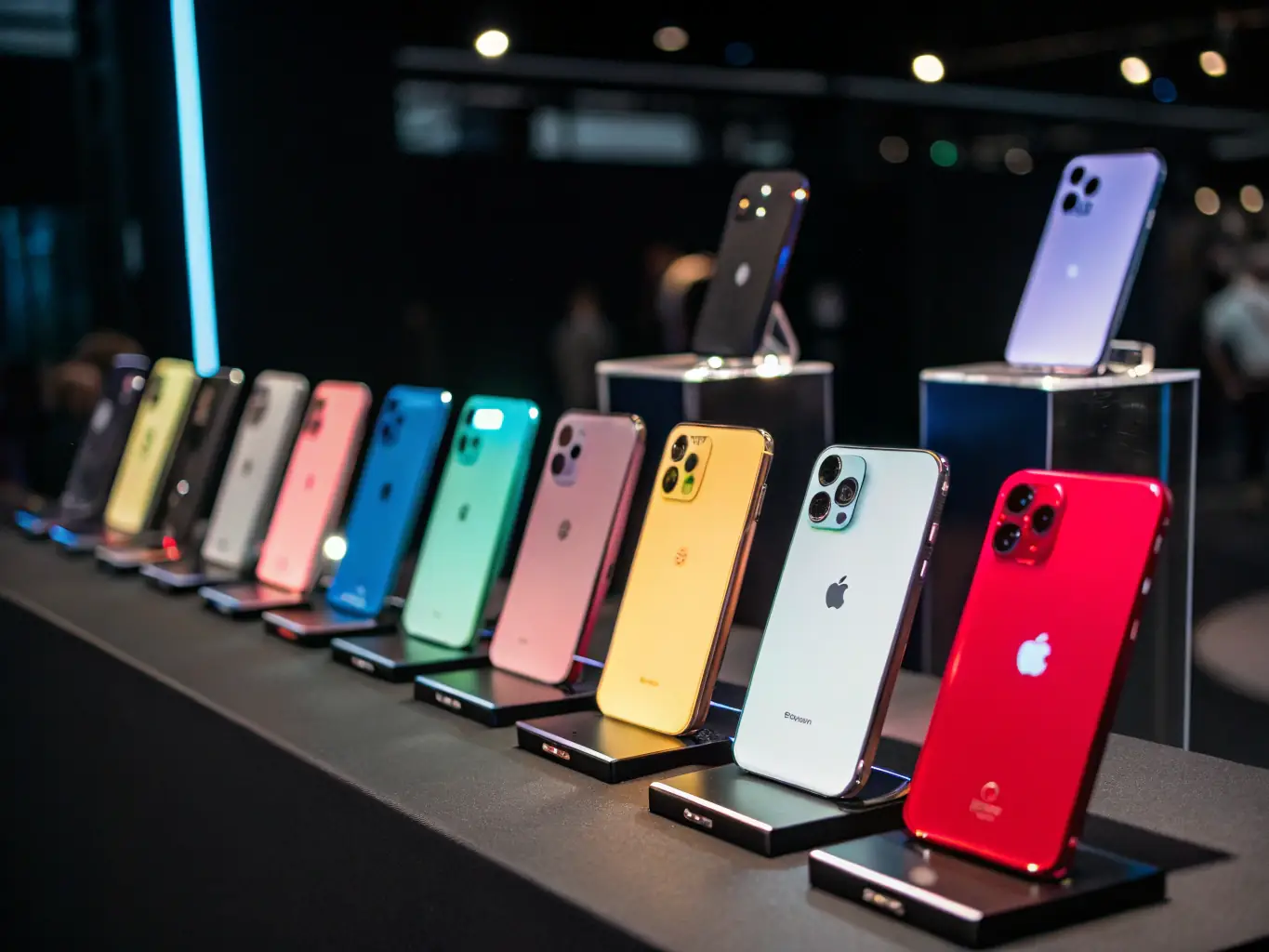 A colorful display of various refurbished Android devices, highlighting diversity and quality, representing the customer support service.